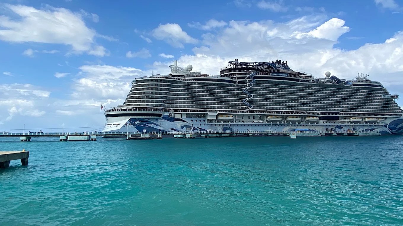 Cruise ship docked at the Ocho Rios cruise port, Jamaica
